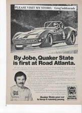 Chevrolet Corvette featured in a 1975 Quaker State Motor Oil vintage print ad
