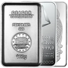 100 Gram Silver Bar (Varied Condition, Any Mint) Random Brand