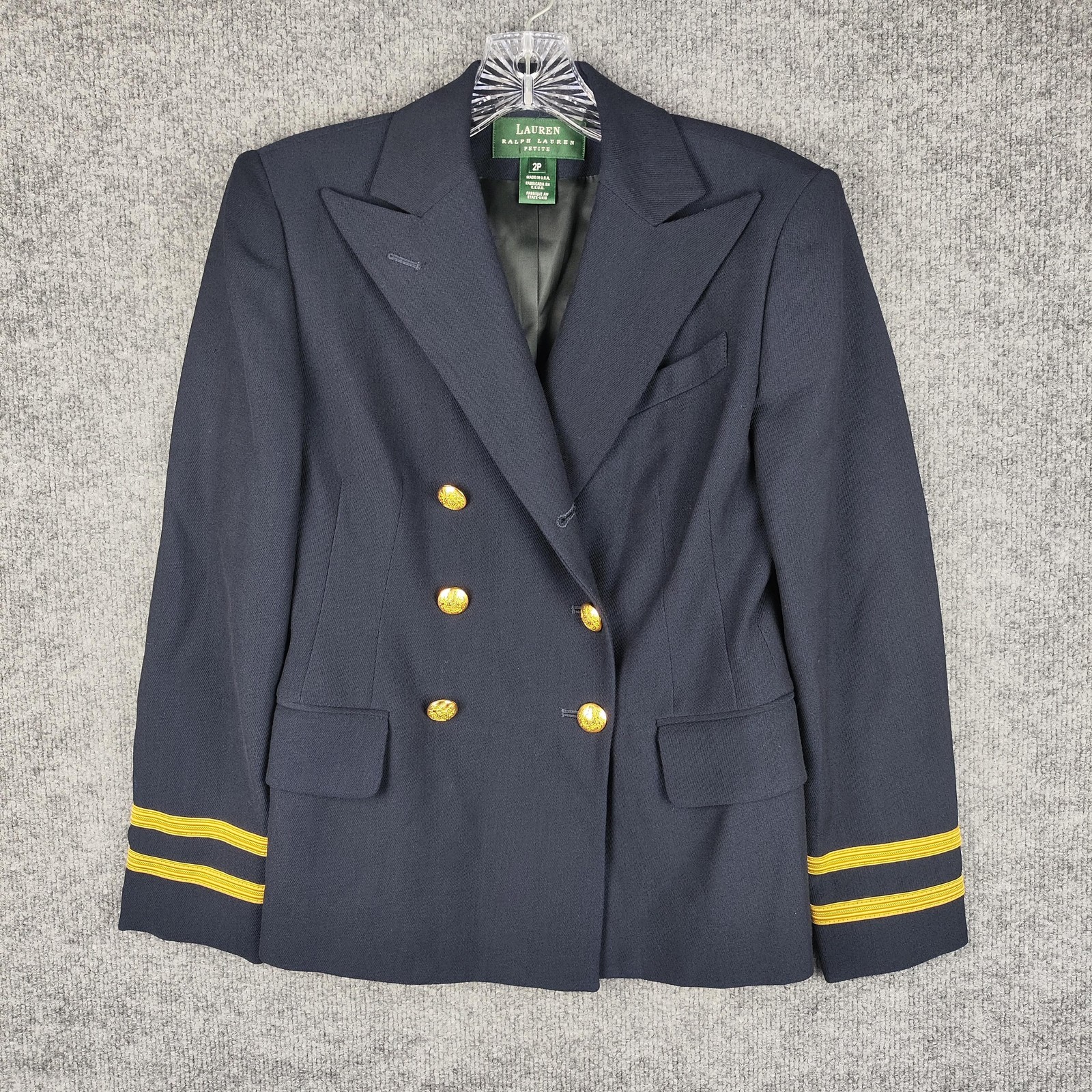 Lauren Ralph Lauren Blazer Womens 2P Blue Petite Nautical Gold Button Jacket
