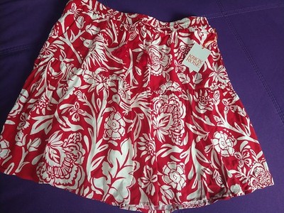 NWT Knox Rose Women's XL Red White Floral Cute Casual Flirty Knee Length Skirt