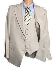 Vintage Bespoke 3 Piece Summer Suit Men 42R 36x33 Custom Tailor Jack Khan