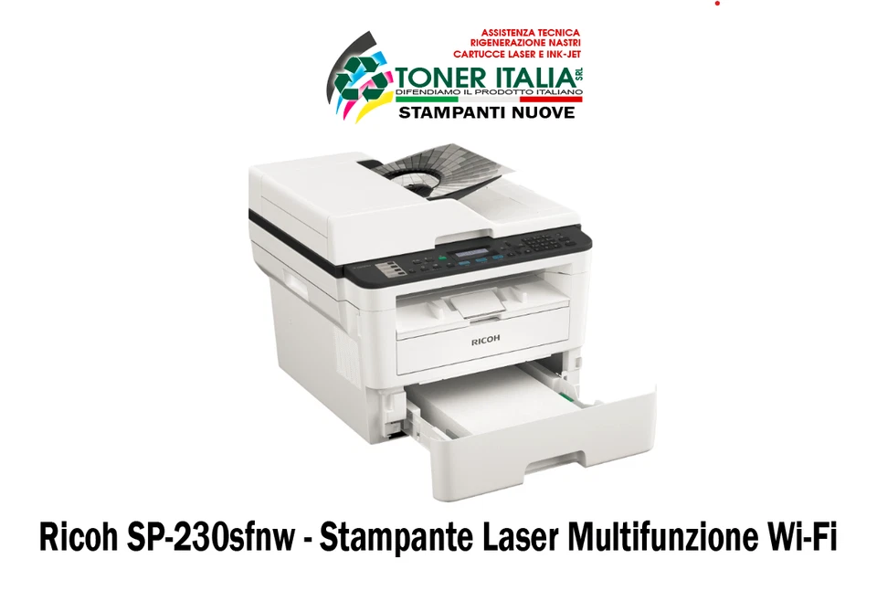 Ricoh SP-230sfnw Stampante Laser A4 B/N Multifunzione Wi-Fi & Duplex NUOVA - Immagine 4 di 4