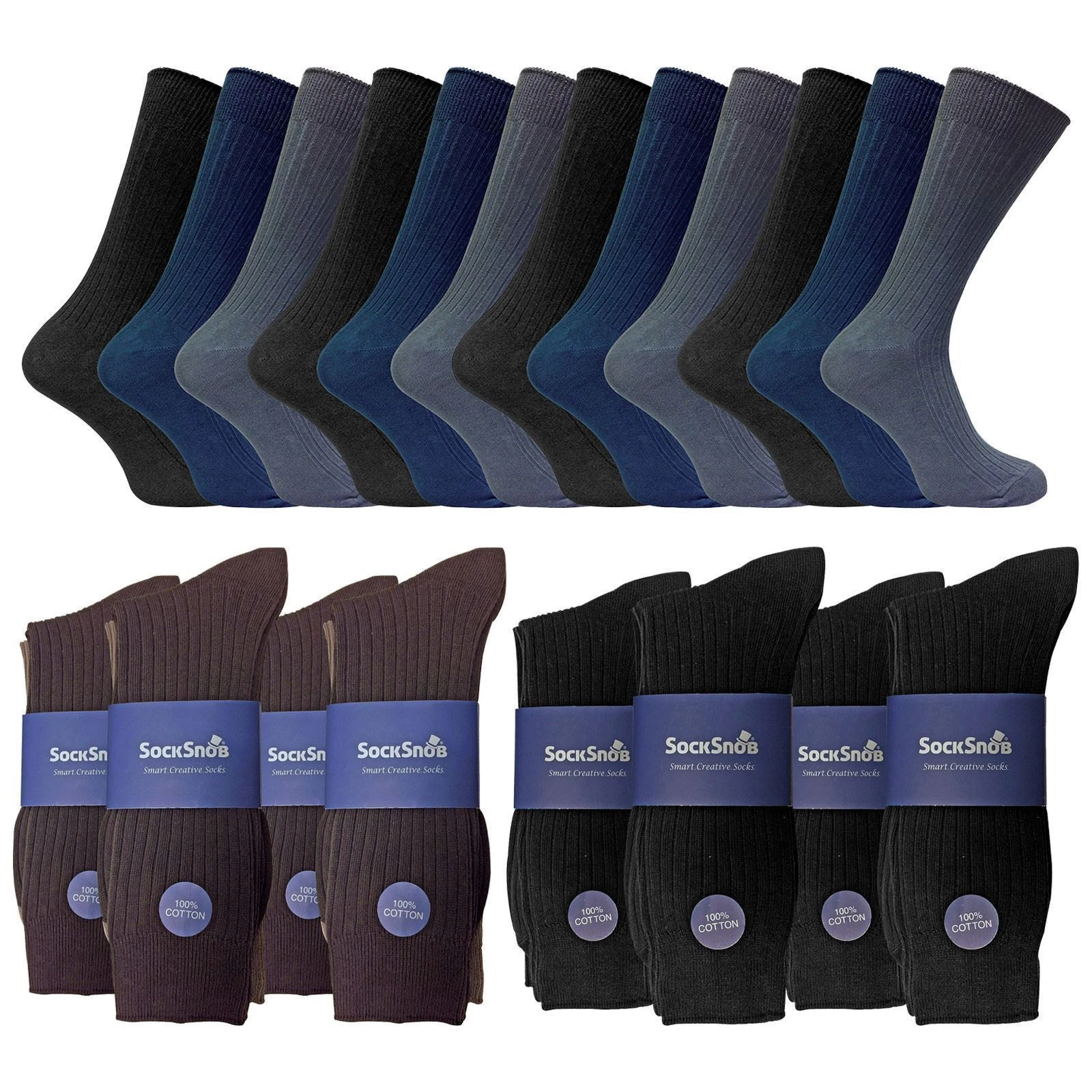 12 Pair Multipack Mens 100% Cotton Socks | Sock Snob | Size 6-11 & 11-14
Opens in a new window or ta