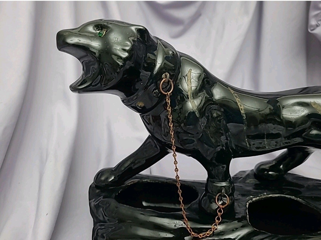 Black Ceramic Panther Animal Planter with Chain and Glossy Finish thumbnail 3