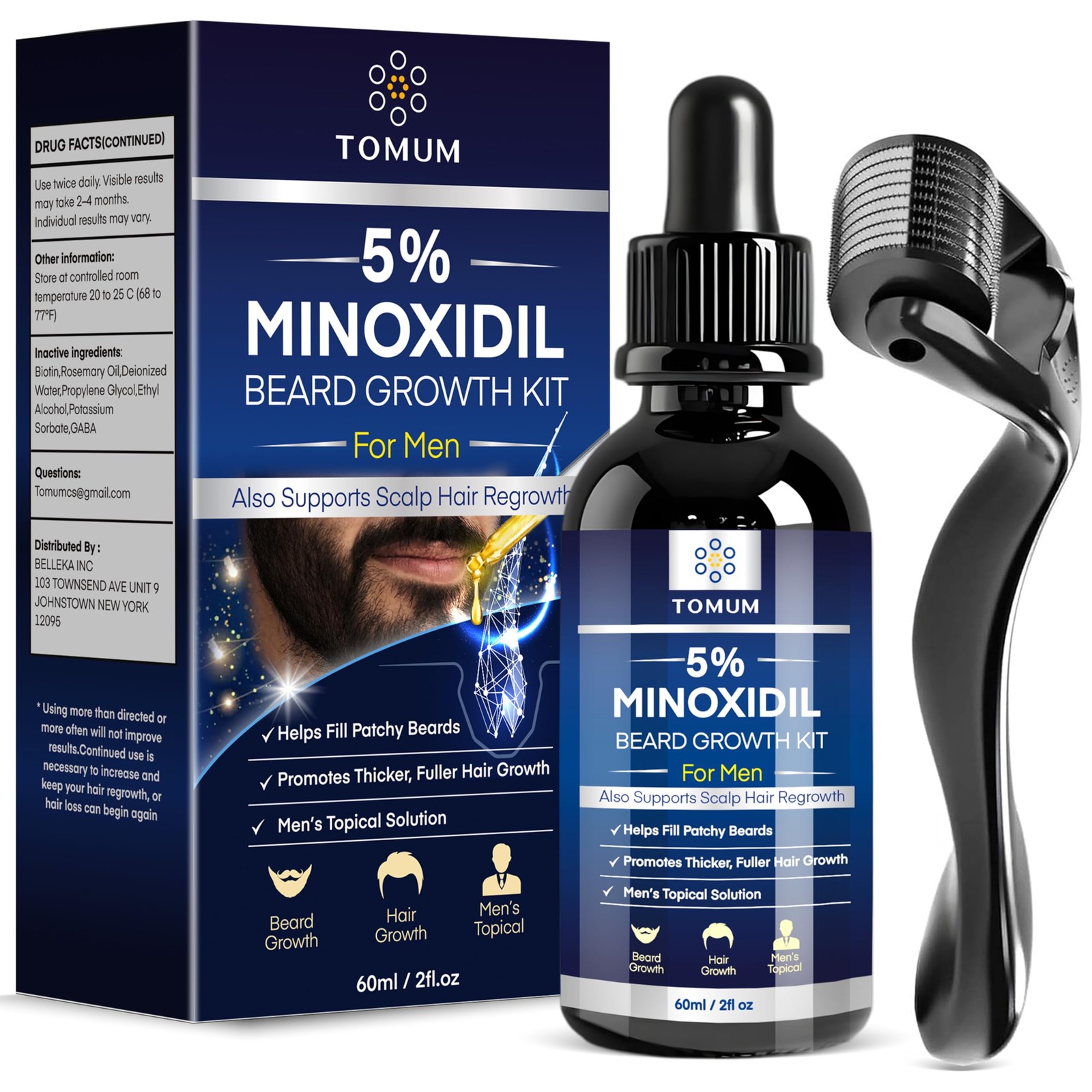5% Minoxidil Beard Growth Kit for Men – Hair & Beard Regrowth Serum, Helps Fi...