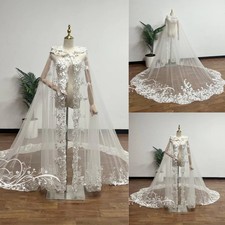 Wedding Bridal Capes Cloak Full Lace White Ivory Bridal Wraps Elegant 2 Meters