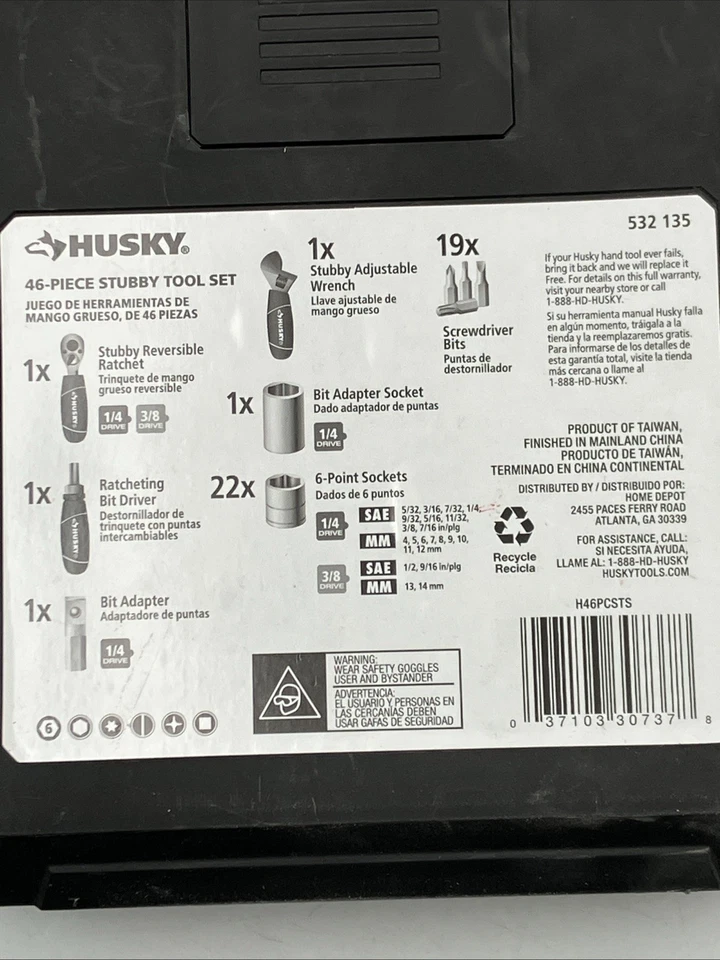 Husky 1/4 in. and 3/8 in. Stubby Ratchet(MISSING) and Socket Set (44-Piece) READ - Image 3 of 4