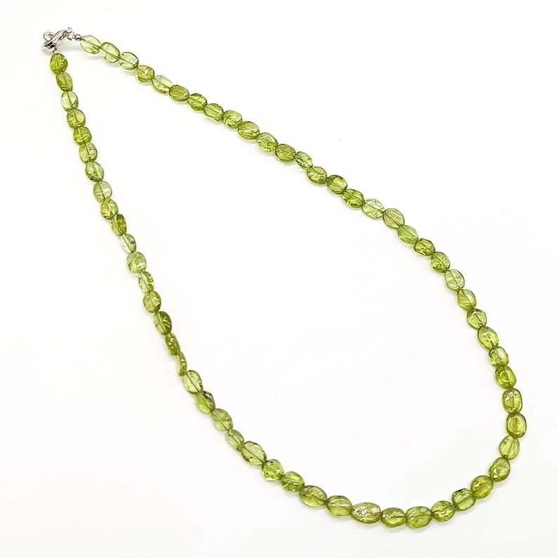 Natural Green Peridot Smooth Oval Gemstone Beaded Women Choker Necklace Gift 18" - Image 2 of 4