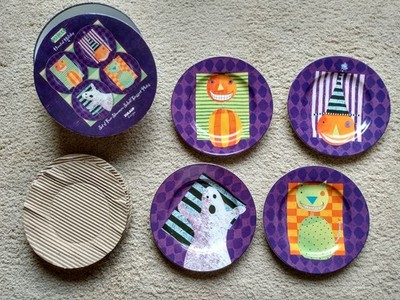 Sakura Haunted Holiday Halloween Set 4 Salad Dessert Plates Zulauf Designs Vtg