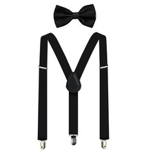 Suspenders For Men Women Adjustable Bow Tie Set Solid Color Y Shape Braces