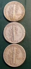 1944-S 1935-D 1938-D , 3 Silver Mercury Dimes . good to very good