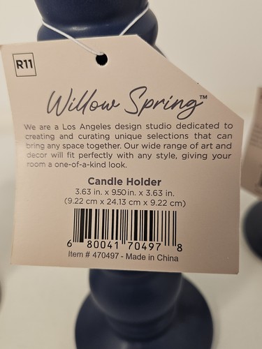 NWT-Willow Spring Home Decor 3-Piece Dark Blue Ceramic Candle Holders - Picture 5 of 5