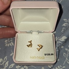 14k Gold Dolphin Stud Earrings Sea Life Theme Butterfly Closure