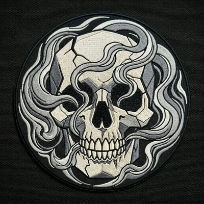Embroidered Smoke Skull Patch Gothic Biker Punk Iron On Jacket