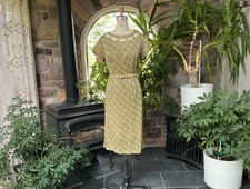 Vintage 1950s Metallic Gold and Green Brocade Dress