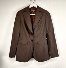 Classiques Entier Womens Brown Wool Blend Blazer Two-Button Blazer Jacket Size 4