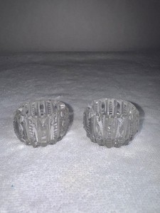 Lot of 2 Black Light Open Salt Cellars Clear Cut Crystal with GLOW Vintage Pair