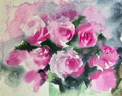 Original watercolor painting ''Pink roses,'' 30x24 cm. Author I. Tarasova
