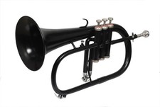 Matte Black Bb Flugelhorn 3-Valve Brass Horn Silver Trim Professional Finish