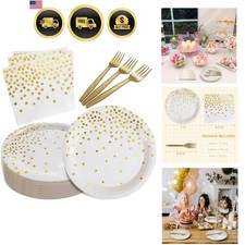 White and Gold Paper Plates Napkins Party Supplies,Disposable Gold Dot Paper ...