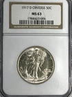 1917-D Obverse Walking Liberty Half Dollar : NGC MS63