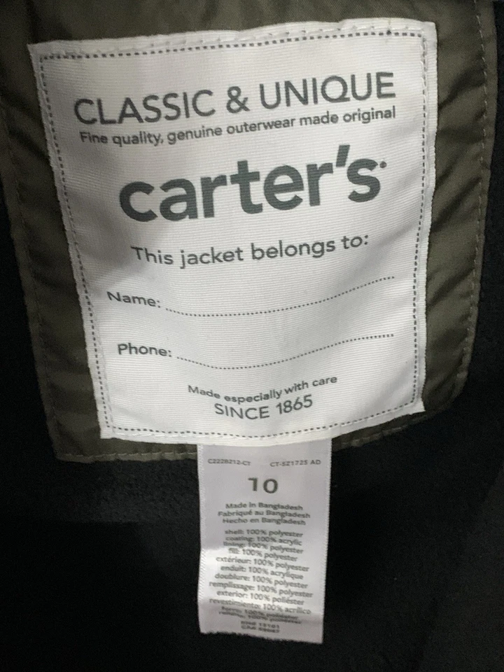 Carter's Boys' Fleece Lined Perfect Midweight Jacket Size 10 - Image 3 of 4