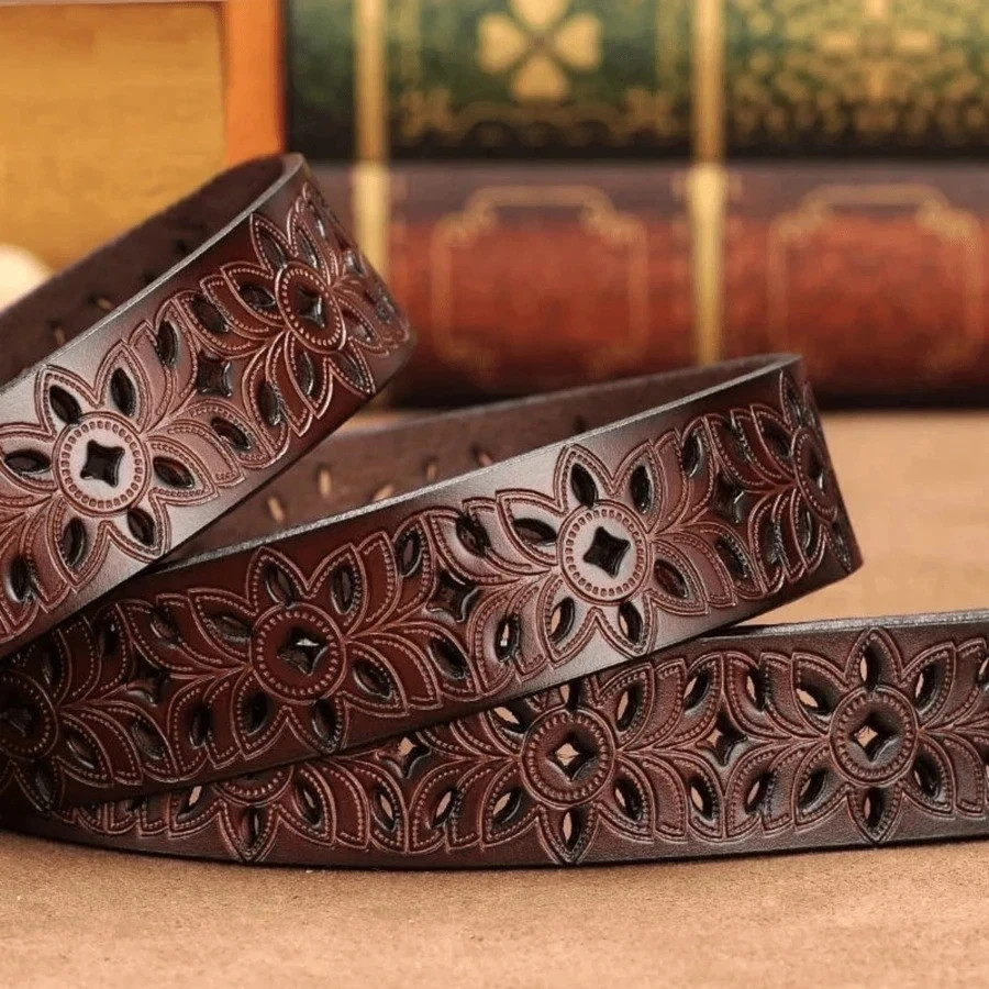 Pin Buckle Belt Lady Genuine Leather Hollow Belt Jeans Waistband Belt for Women