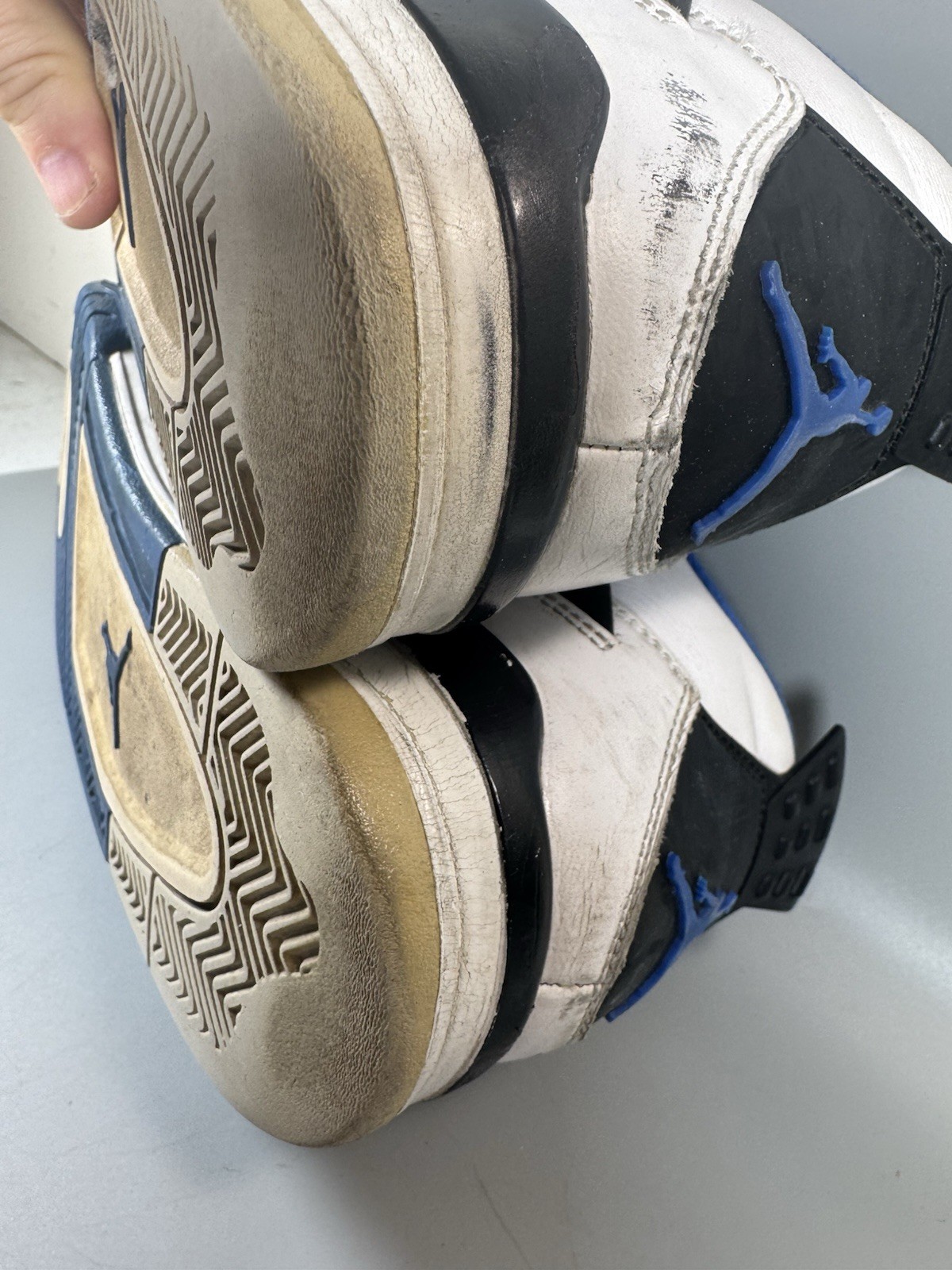 Air Jordan 4 Retro Motorsports 308497-117 Size 8 White Blue Used