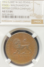 1812 G. BRITAIN BRITISH COPPER COMPANY PENNY W-563 ESSEX WALTHAMSTOW NGC AU53 BN