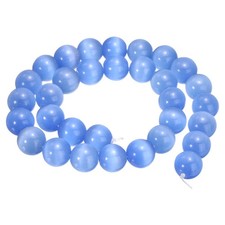 32pcs Light Blue Cat's Eye Stone Beads 12mm Round Crystal Loose Bead