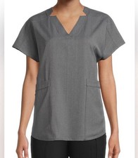 ClimateRight by Cuddl Duds Women s Gray Solid V-Neck Scrub Top Pockets
