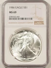 1986 $1 AMERICAN SILVER EAGLE, 1 OZ .999 - NGC MS-69, FIRST YEAR!