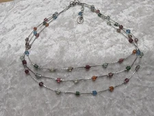 Zad Multicolored Polished Glass Triple Strand Silver Tone Adjustable Chain...
