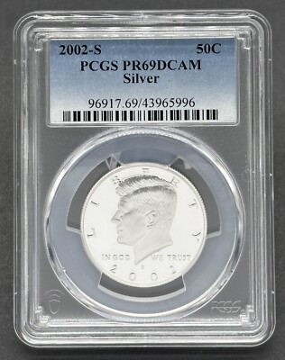 Atemberaubende amerikanische 2002-S 50C gegradete Kennedy Silbermünze PPG PR69DCAM