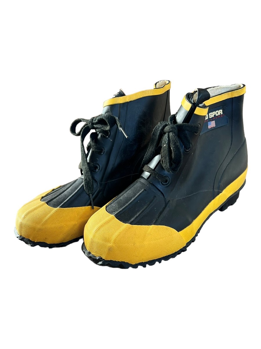 Unisex Ralph Lauren Polo Sport Yellow and Black Rain Duck Boots