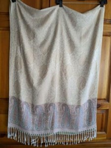 Large Beige w/ Paisley Thick Pashmina Shawl / Wrap / scarf  28 x 72 New