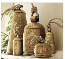 Large Rustic Cow Bells Set of 5 Cluster on Rope Lucky Christmas Decor Gift
