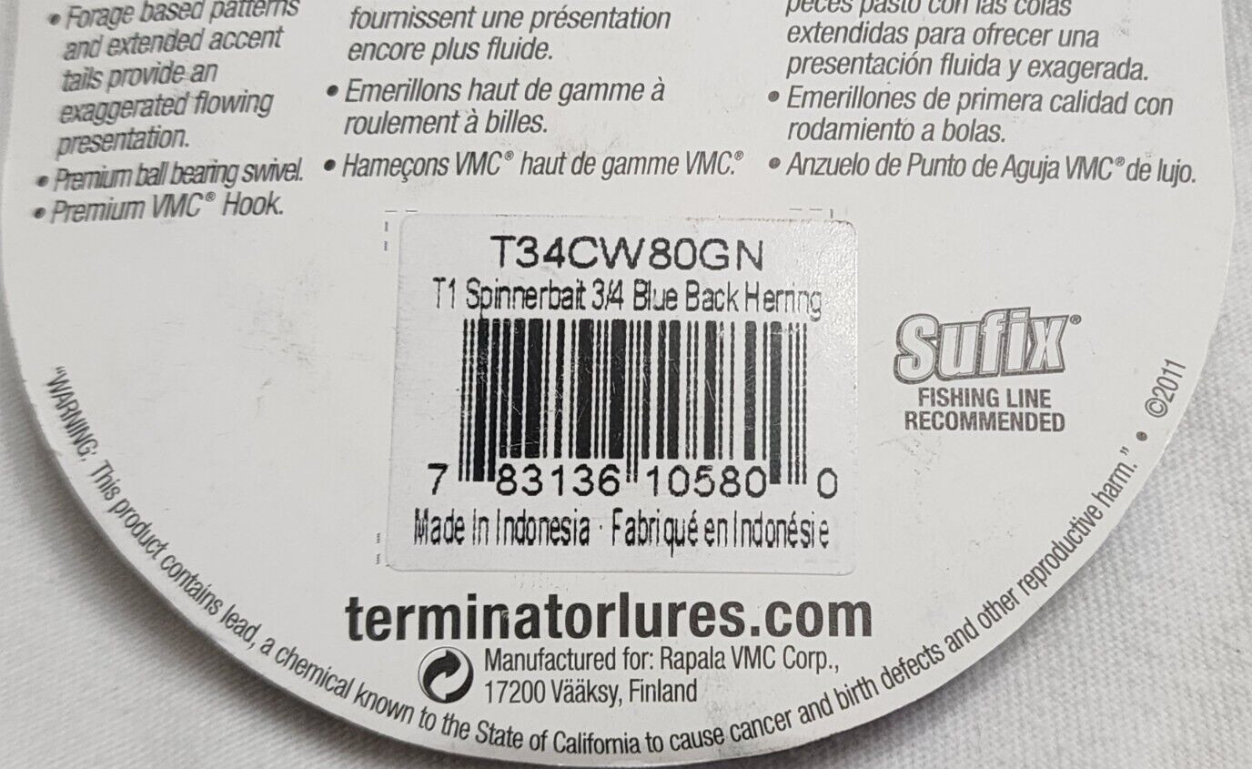 RARE Terminator T1 Titanium Spinnerbait 3/4 oz Blue Back Herring Shad Snap Back - Image 9