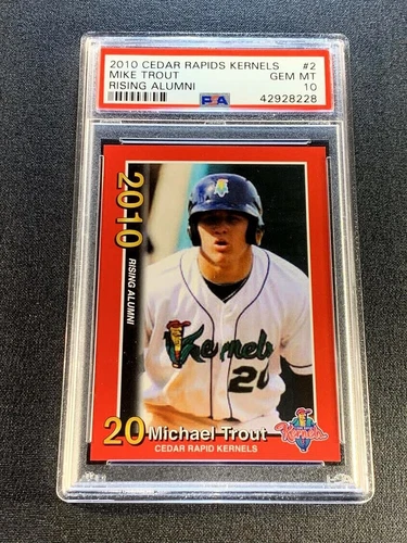 MIKE TROUT 2010 CEDAR RAPIDS #2 KERNELS RISING ALUMNI MINOR LEAGUE ROOKIE PSA 10