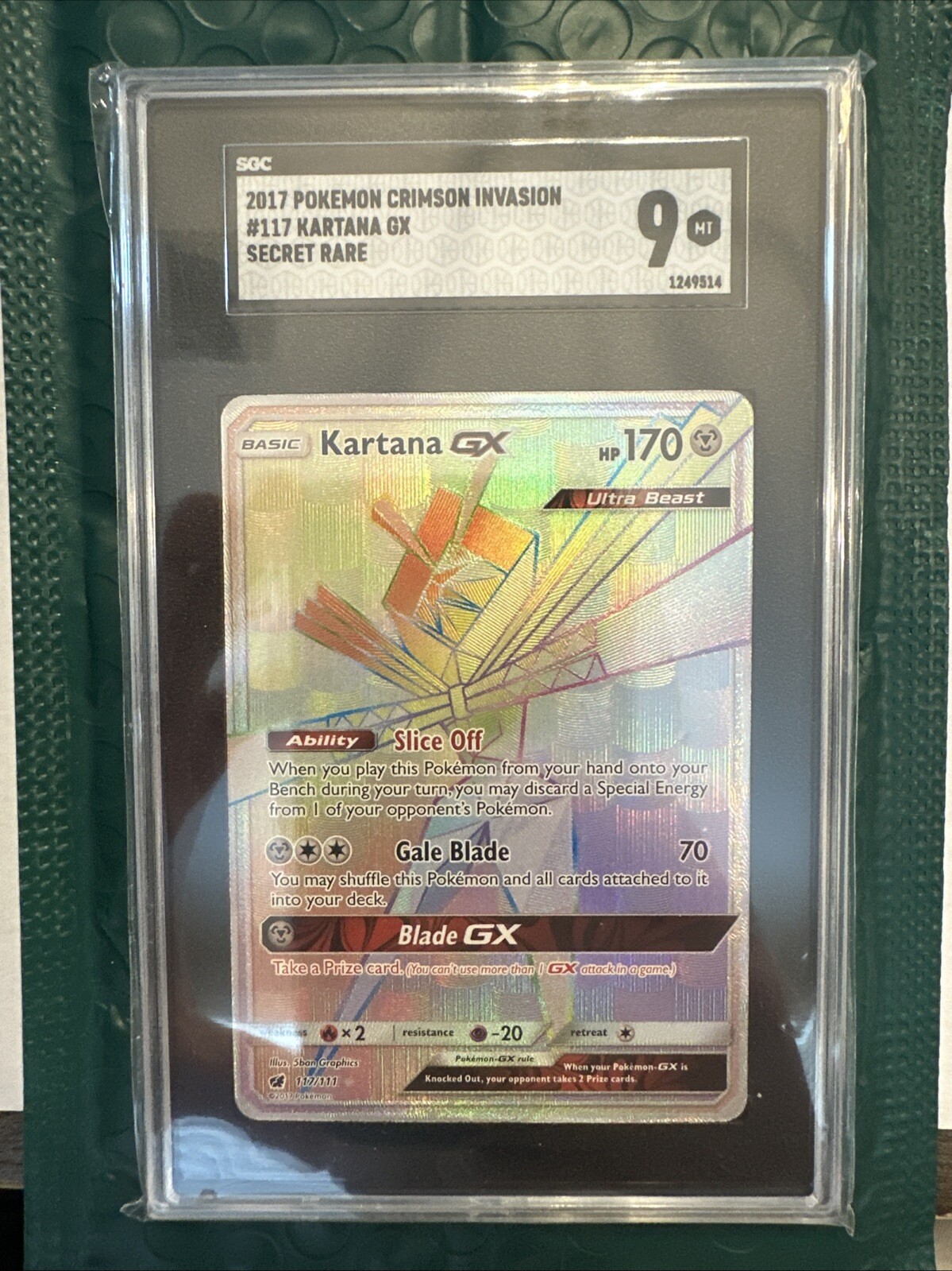 2017 Pokemon Sun & Moon Crimson Invasion Secret Kartana GX #117 Full Art SGC 9