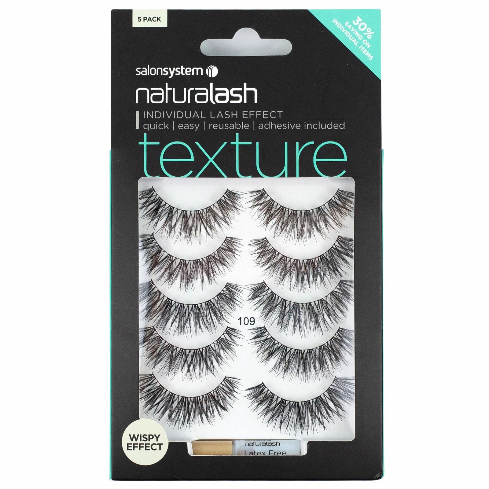 Salon System Naturalash Strip Lashes - Texture 109 - Reusable with Glue 5 Pairs