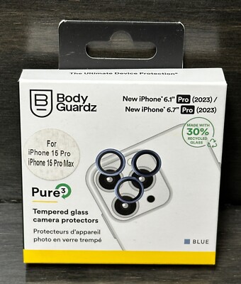 Bodyguardz Tempered Glass Camera Protector for iPhone 15 Pro Max / 15 Pro - BLUE