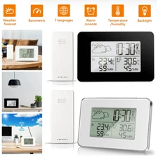 Digital LCD Weather Station Clock Wireless Indoor & Outdoor Humidity Thermometer