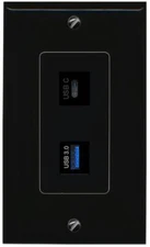 2 Port Black Decorative Jack Passthrough Keystone USB-3 USBC Wall Plate