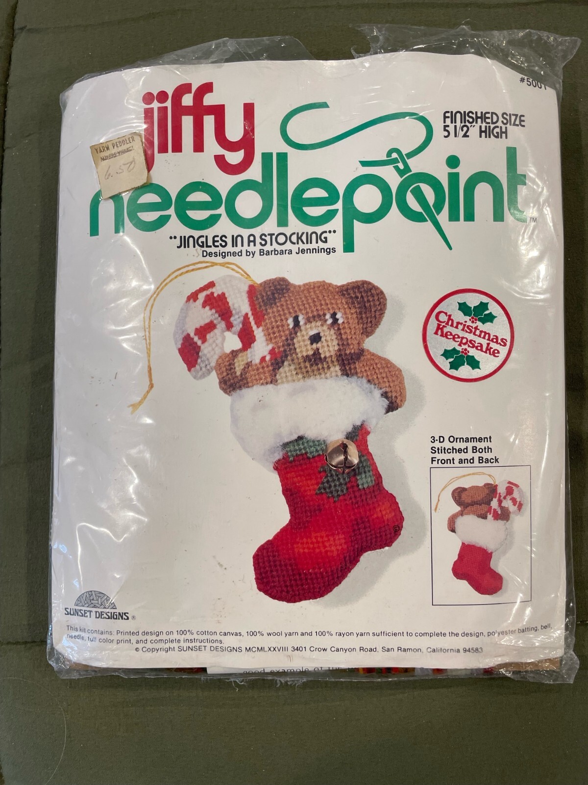 Vintage 1978 JIFFY Needlepoint Kit Christmas Ornament JINGLES IN A
