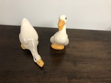  Set of 2 1980's Vintage Ceramic WHITE Duck Geese Figurines Hand painted Farm
