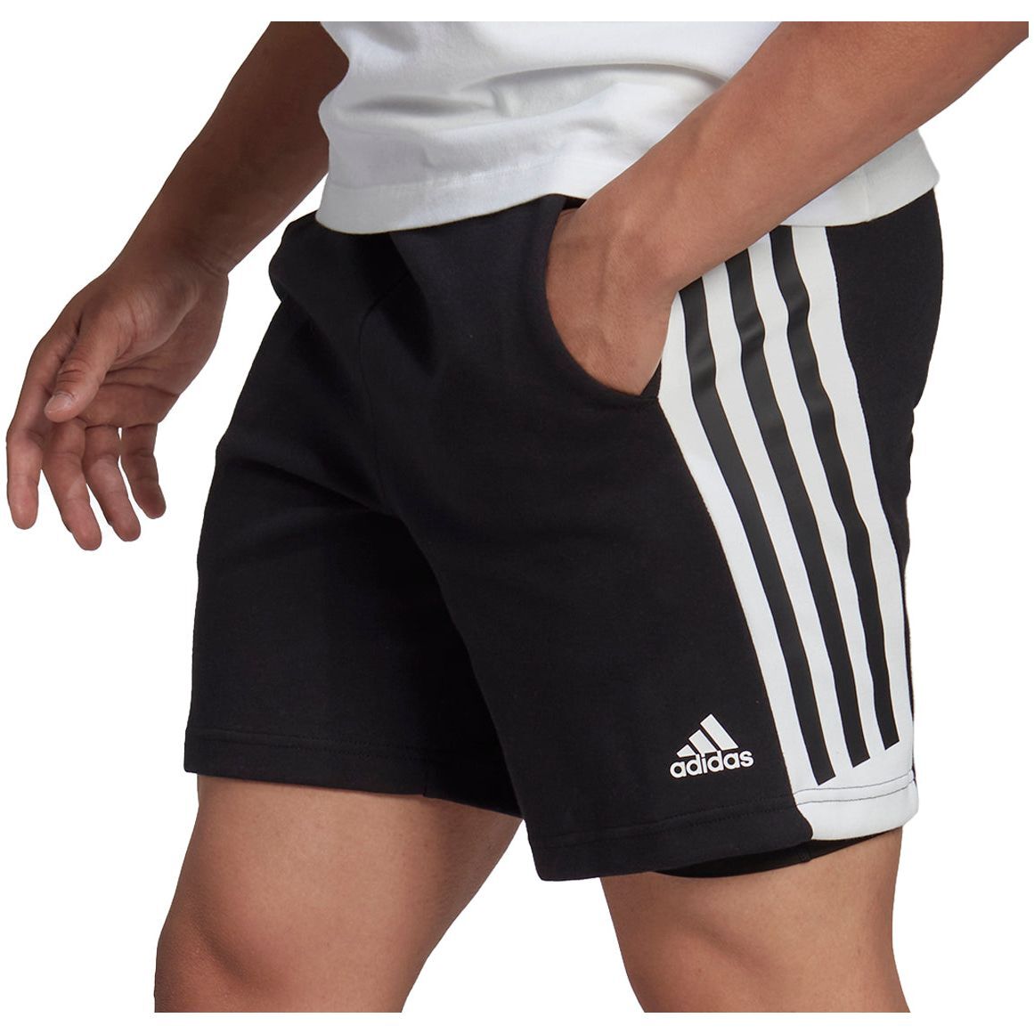 adidas Future Icons Stripes Mens Training Shorts Black Gym Excerise  Workout