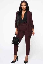FASHION NOVA Taila Belted Pants Burgandy Size M
