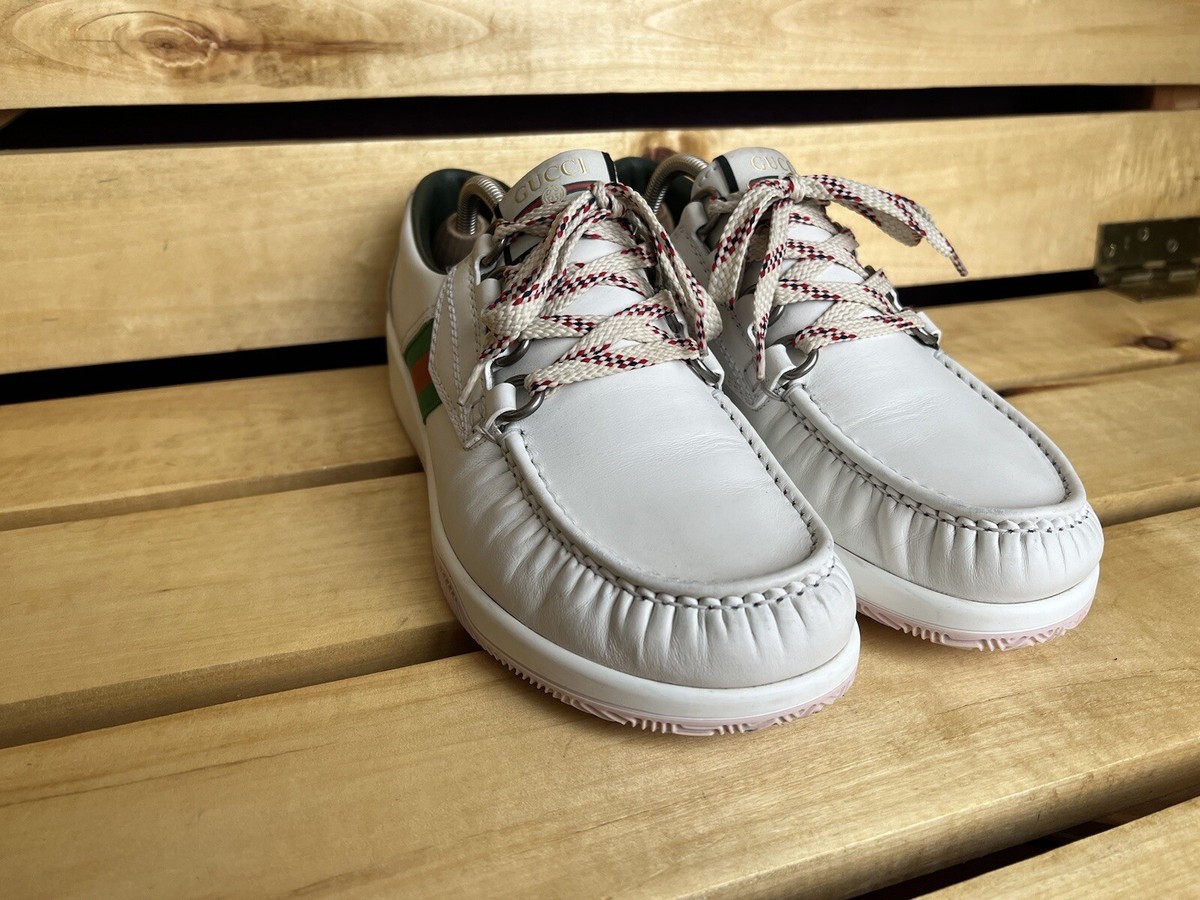 Gucci Mens White Leather Dress Fashion Sneakers Sz. EUR 42.5