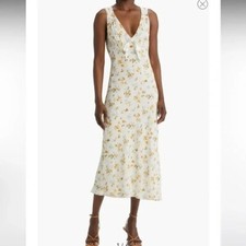New Reformation Janis Floral V Neck Georgette Dress In Cream